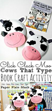 Do you love creating crafts for books? This cow mask for kids is inspired by one of our favorite Caldecott books, Click, Clack, Moo Cows That Type! - simplytodaylife.com #bookcraft #craftforkids #cowcraft #kidscraft