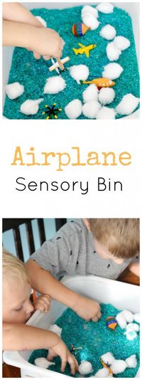 Airplane Sensory Bin, great for preschoolers that are learning about flight!