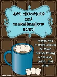 Enjoy this fun winter game as students sort out their marshmallows into the correct hot cocoa mugs based on shape, color, and size! Included are three printable worksheets as well! Enjoy and stay warm!