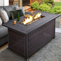 Features:Upgraded h pipe burner noble mood fire pit table adopts an upgraded H pipe burner, 304 stainless steel, provides 50, 000 BTU, and supports stable and clean burning, with no ashes and smoke made. Shining blue glass beads also add heat and can spread like sparkling jewels over the fire. Stylish wicker look - high-quality PE rattan is woven by hand, and combined with a painted WPC tabletop, it’s a unique wicker fire pit table that can be a perfect centerpiece for your patio. An aluminum li