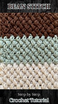 The Bean Stitch is a gorgeous crochet stitch used in many beginner friendly projects such as home decor, hats, scarfs, baby blankets and more! Click the link to the simple step by step tutorial to get started. Happy crocheting!