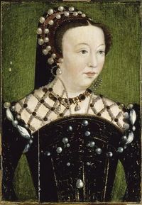 "Cunning Catherine de' Medici 1519-89, Queen of France 1547-59": http://bjws.blogspot.com.au/2013/01/1500s-gossip-cunning-catherine-de.html  IMAGE: Catherine de' Medici, Queen of France. After Clouet, 1550's.