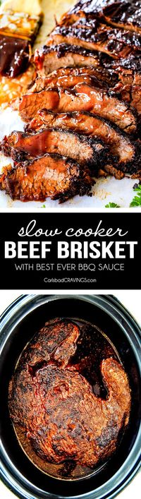 Wonderfully juicy, flavor exploding, melt-in-your-mouth Slow Cooker Beef Brisket is my favorite meat dish EVER and "better than any restaurant” according to my food critic husband!   It's the ultimate easy company dinner because it can be made days in advance then reheated in the slow cooker for stress free entertaining!