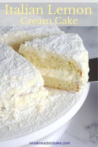 This Italian lemon cream cake is my version of the popular one from the Cheesecake Factory. This cake has fluffy vanilla cake layers, a filling of lemon mascarpone cream, and the outside of the cake has a lemon crumb topping. Powdered sugar is dusted over the whole cake for a pretty finish. #EdibleGiftIdeas