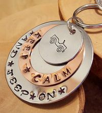 Keep Calm and Jeep On hand stamped triple layer jumbo keychain ... great gift idea for 4x4 Wrangler fans OIIIIIIIO