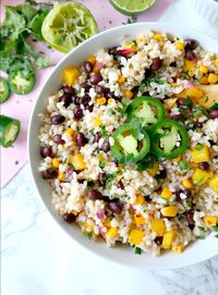 Fiesta Lime and Black Bean Rice. VEGAN, GF, OIL-FREE. Crunchy, spicy, full of lime flavor and absolutely delicious, similar to a burrito bowl at Chipotle!