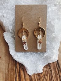 Handmade Clear Quartz Crystal Moon and Star Earrings for sale with free shipping included.