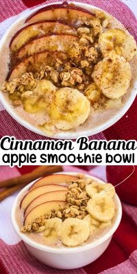 This Cinnamon Banana Apple Smoothie Bowl is so quick and easy to make! Vanilla yogurt, banana, almond milk, apple, honey and cinnamon are combined in minutes for a delicious, healthy breakfast, lunch or post-workout snack.