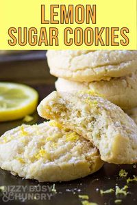 Amazing chewy lemon cookies that get rave reviews every time! These sugar cookies are soft and sweet with just the right amount of lemon flavor. Their fresh citrus taste is the perfect light dessert for any occasion or even just for an everyday treat! #lemoncookies #sugarcookieswithlemon #chewycookies #easylemoncookies #dizzybusyandhungry