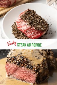 French Steak au Poivre Recipe - This classic dish features tenderloin steaks seared with a peppercorn crust and finished with a decadent cognac cream sauce. It's rich, delicious, and perfect to serve with potatoes and veg. | A Spicy Perspective 