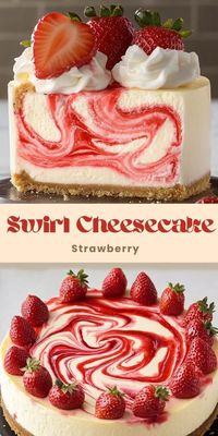 Strawberry Swirl Cheesecake Ingredients: For the Graham Cracker Crust: 1 1/2 cups graham cracker crumbs 1/3 cup melted butter 1/4 cup sugar For the Cheesecake Filling: 4 packages (32 oz) cream cheese, softened 1 1/4 cups sugar 1 teaspoon vanilla extract 4 large eggs 1 cup sour cream #Strawberry #Swirl