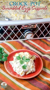 This creamy scrambled egg casserole is low carb and so satisfying still. Crock Pot Scrambled Eggs Casserole with sausage and green chilis is a great crock pot breakfast recipe filled with lots of southwest flavors. #lowcarb #eggs #highproteindiet