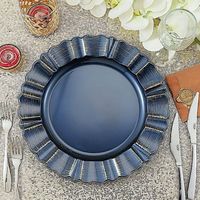 Add an elegant flair and a chic style to your table setting with these round plastic charger plates! These chargers with a sophisticated scalloped trim design are perfect for your beachside celebrations and outdoor reception of bridal showers, graduation luncheons, birthday parties and more. They are easy to clean, just wash with hot water. WHAT YOU GET: Each order is for twenty four (24) charger plates. Measurements: Diameter: approx. 13 inches. Inner ring diameter: approx. 9 inches. Material: