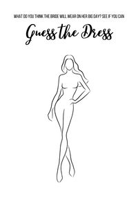 Are you planning a bridal shower, an engagement party? Need an interactive game for the night before your big day, at the rehearsal dinner? Having a night in with the gals, for your bachelorette party? and looking for a fun, engaging activity that will delight the bride-to-be and entertain your guests?   Look no further!  Digital Download   The Guess the Dress Game is the perfect addition to your celebration, combining creativity, laughter, and a touch of fashion.  Add a sprinkle of creativity and joy to your bridal/wedding event with the Guess the Dress Game.