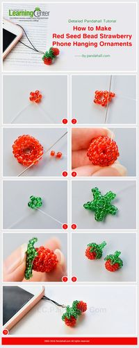 Detailed Pandahall Tutorial on How to Make Red Seed Bead Stitch Strawberry Phone Hanging Ornaments #cbloggers #beading #beadlove #lbloggers