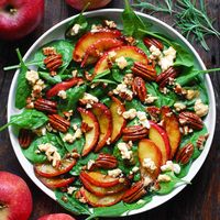 Fall Harvest Salad with Apples, Pecans, Spinach, and Maple-Lime Dressing