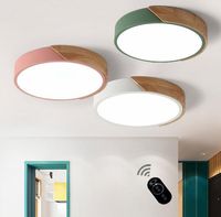 Dimmable Modern Minimalist LED Round Shaped Wood & Metal & Acrylic Flush Mount Ceiling Light