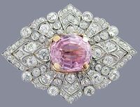 Art Deco Platinum Diamond and Kunzite Brooch