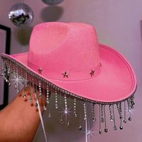 Disco babes pink cowboy hat with diamond trim. - Depop