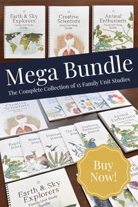 These Family Unit Studies are perfect for the whole family to enjoy together and include activities with modifications for ages 4-12 years old! Each unit study is broken into 10 parts, making these unit studies so easy to use! Each one includes Hands on Activities, YouTube videos, Discussion Questions, Interesting Facts, Readings, Math and Literacy Enrichment. Subjects covered include: Science, Geography, Music, Art, History, and more! Bring the FUN back to your homeschool!