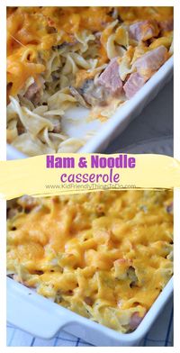 This Ham and Noodle Casserole is a great way to use leftover ham. It's such an easy and delicious dinner for the whole family to enjoy. The perfect recipe for any holiday leftover ham that you might not know what to do with. www.kidfriendlythingstodo.com