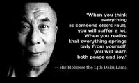 When you think everything is someone else's fault, you will suffer a lot. When you realize that everything springs only from yourself, you will learn both peace and joy~Dalai Lama