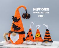 Crochet pattern onlyUS English terms This is a Halloween crochet patterns bundle for Bat gnome and Halloween keychains. Perfect for Halloween home decor, adding a touch of festive fun to your space. Ideal gift to your fellow Halloween lover friends.  You will find numerous how-to pictures and written crochet instructions that together explain how to crochet the Halloween gnome. SKILL LEVEL INTERMEDIATE TERMINOLOGY Standard US English FINISHED MEASUREMENTS Gnome: 25 сm (10 inch) - Hight with the straight top, 21 сm (8 1/4 inch) - Hight with the bent top. Keychain: 7,5 cm (3 inches) MATERIALS Yarn weight - 2 fine, sport, baby, 4 Ply Yarn Art Jeans in white, black, light brown, pink colors. Stuffing material - fiberfill (holofiber)  Crochet hook size 2.25mm (US: B/1, UK: 13)  DOWNLOADING This