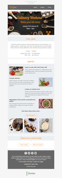 Event Reminder Email Template Culinary Weekend for Food industry