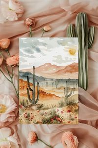 Immerse yourself in the peaceful ambiance of cacti against a watercolor desert backdrop. Explore how art captures the serene beauty of these resilient plants.