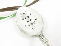 Stamped Spoon. You Make Me Happy. Smiley Face. Vintage Silver Plated Flatware. Teaspoon. Coffee Spoon. Inspirational Quote. Gift Ideas. *amazon affiliate link* #giftideas #happy