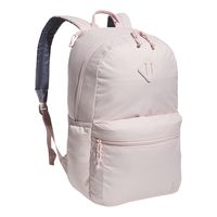 The adidas Classic 3-Stripe 5 light pink/onix backpack is a versatile backpack that can be used for everyday errands, school, or travel. It is made of a durable polyester construction and features a spacious main compartment with two-way zipper closure. The exterior front zip pocket is ideal for storing small personal belongings. Features include and two side mesh pockets for water bottle storage, interior zip pocket, laptop sleeve, padded back panel for comfort, and dual adjustable shoulder straps. (water bottle not included) | Adidas Women's Classic 3-Stripes 5 Backpack in Light Pink/Onix NODIM