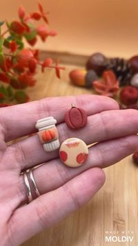 Pumpkin spice latte polymer clay earrings, Super cute studs clay, Handmade fall earrings autumn stud set, Cozy autumn jewelry gift for her, Miniatures pack with caffee latte, pumpkin acorn, leaf accessories