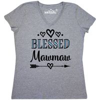 Blessed Mawmaw Grandma Gift Women's V-Neck T-Shirt Athletic Heather $19.99 www.personalizedfamilytshirts.com