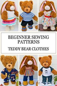 Sew adorable  teddy bear clothes with our easy to use sewing patterns. Designed to fit 15-18 inch teddy bears, such as Build a Bear. Each pattern comes with full sized pattern pieces, steps by step photos, detailed instructions & lots of hints & tips. When you purchase a pattern, you’ll be invited to a friendly Facebook group where you can ask questions & see teddy bear clothes made by people all the world.  Lots of patterns available so you can create a unique teddy bear wardrobe for your special teddy bear.  #memorybears #sewing #diygifts