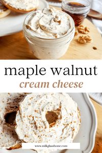 Make your own homemade maple cream cheese spread to serve on your favorite bagels and toast! It tastes just like the fancy stuff at the bagel shop but is made with super simple ingredients right at home. The combination of real maple syrup and toasted walnuts is extra tasty!