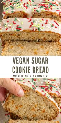 This Vegan Sugar Cookie Bread is easy to make in one bowl and tastes just like your favorite sugar cookies in loaf cake form! If you are looking for the best dairy-free & eggless sprinkle loaf cake, then you will love this festive cake recipe for Christmas.