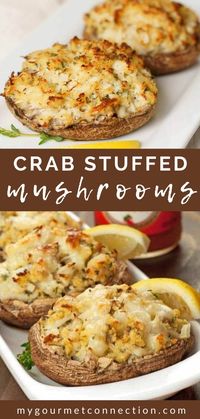 Crab-stuffed portobello mushrooms can do double duty as a tasty starter for a casual dinner party, or a light main course for two.