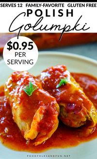 Golumpki or Gołąbki are Polish cabbage rolls that are stuffed with a mixture of beef, pork, rice, and seasoning. This recipe serves 12 and costs just $11.32 to make or $0.95 per serving!