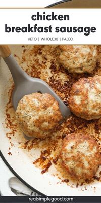 This chicken breakfast sausage recipe with an easy homemade seasoning is a flavorful, healthy way to start the day! It's made with simple seasonings and ground chicken - no fillers or sugar added! @realsimplegood | Real Simple Good via @realsimplegood