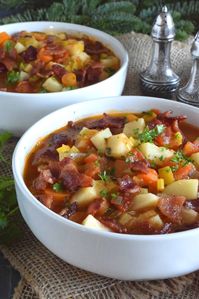 German Potato Soup starts off with bacon, which is a great start to any recipe!  Loaded with lots of root vegetables like onions, potatoes, celery root, and carrots, this soup also has leeks, which is a wonderful addition to any soup! Hearty and filling, this soup recipe is certainly a keeper!