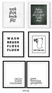 Free Bathroom Printables - Black and White Art Prints for any bathroom decor style! #bathroomdecor #farmhouse