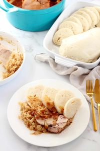 ROASTED PORK WITH SAUERKRAUT AND DUMPLINGS