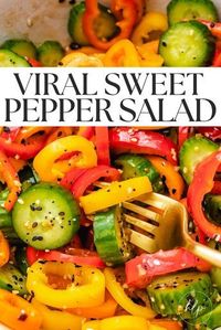 The ultimate summer side! This viral TikTok Cucumber Bell Pepper Salad is crisp, refreshing, and absolutely delicious. 5 ingredients and 10 minutes are all you need to make this sweet, spicy, and savory trend.