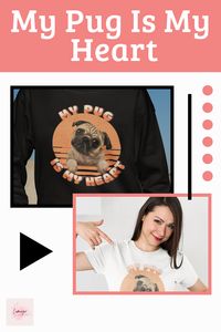 Show the world just how much your pup means to you with these fashionable and fun My Pug Is My Heart t-shirts and crewneck sweatshirts. Featuring an adorable pug, our t-shirts and sweatshirts will bring a smile to your face and admiration from friends and family. Plus, they're soft, comfortable, and made of the highest quality materials. Visit our online store today and take advantage of our amazing deals!