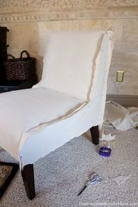 Slip-Covering an Armless Accent Chair- Great tutorial! This could work for my bar stools.