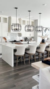 Follow @thedecorcouture for more beautiful home inspiration!  Credit: @leeannebenjamin   #decorcouture #neutralkitchen #whitekitchen #whitekitchencabinets #whitekitchens #whitekitchendesign #marblecountertops #marblecountertop #marblecounters #kitchenlights #kitchenislands #kitchenislanddesign