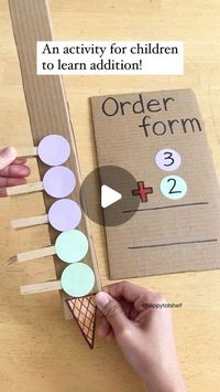 Fynn Sor | Happy Tot Shelf on Instagram: "This activity will get children excited to practice their addition skills again and again! Let them take your order and prepare the ice cream according to the order form. They can add up the number of purple and green scoops, then write the total on the board. 🍦 
.
👉🏻 Recommended for 4 to 6-year-olds.
❤️ Love this Ice Cream Scoops Addition activity? Follow @happytotshelf for more creative and fun learning activities for kids! 
.
.
#learningisfun #handsonlearning #homelearning #preschoolactivities #mathforkids #funmath #numeracy #kindergarten"