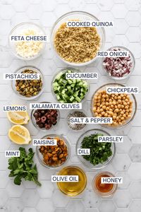 This viral Jennifer Anniston salad is made with quinoa instead of bulgar to keep it gluten-free. The quinoa is mixed with crunchy cucumber, pistachios, creamy feta cheese, chickpeas, and fresh herbs all tossed in a vibrant lemon olive oil dressing. Enjoy it for a quick light and healthy lunch, dinner, or snack.