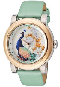 Invicta Women's Angel White/Peacock Image Dial Light Green Genuine Leather