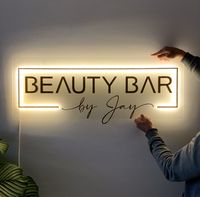 Salon sign with 3d mirror gold logo and backlight.  You can order a sign with your company logo or any individual inscription. After you have placed an order, we create a layout and send it to you for approval. Write to us or contact us at  WhatsApp +48 789 144 494  Instagram @pinkode_reklama                     @pinkode_workshop